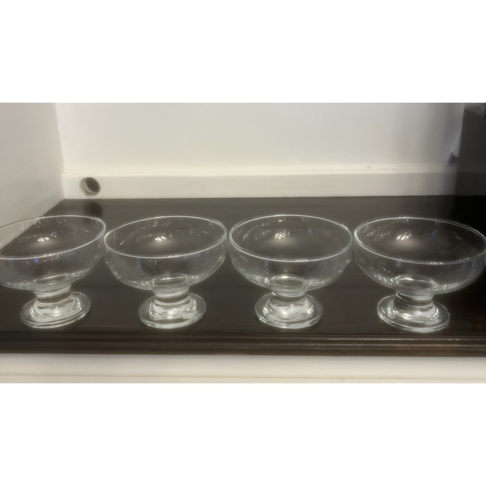 4-Clear Glass Dessert Cups Pedestal Sherbet Bowls Heavy Stackable EUC